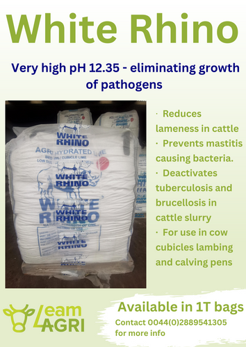 White Rhino Lime from Leam Agri Ltd, Tempo, County Fermanagh, Northern Ireland. Serving Fermanagh, Tyrone, Antrim, Down, Londonderry, Armagh, Cavan, Leitrim, Sligo, Monaghan, Donegal, Dublin Carlow, Clare, Cork, Galway, Kerry, Kildare, Kilkenny, Laois, Limerick, Longford, Louth, Mayo, Meath, Monaghan, Offaly, Roscommon, Tipperary, Waterford, Westmeath, Wexford and Wicklow and throughout the United Kingdom